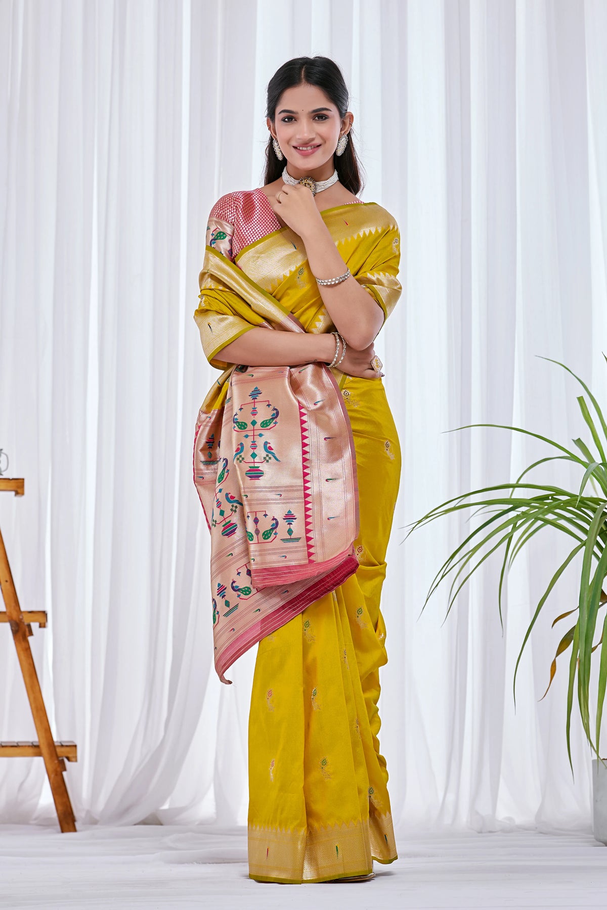 Golden Zari Woven Silk Saree