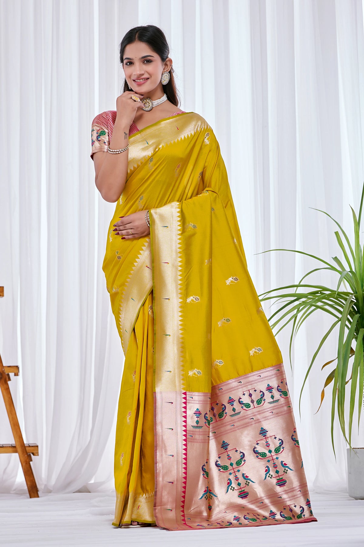Golden Zari Woven Silk Saree