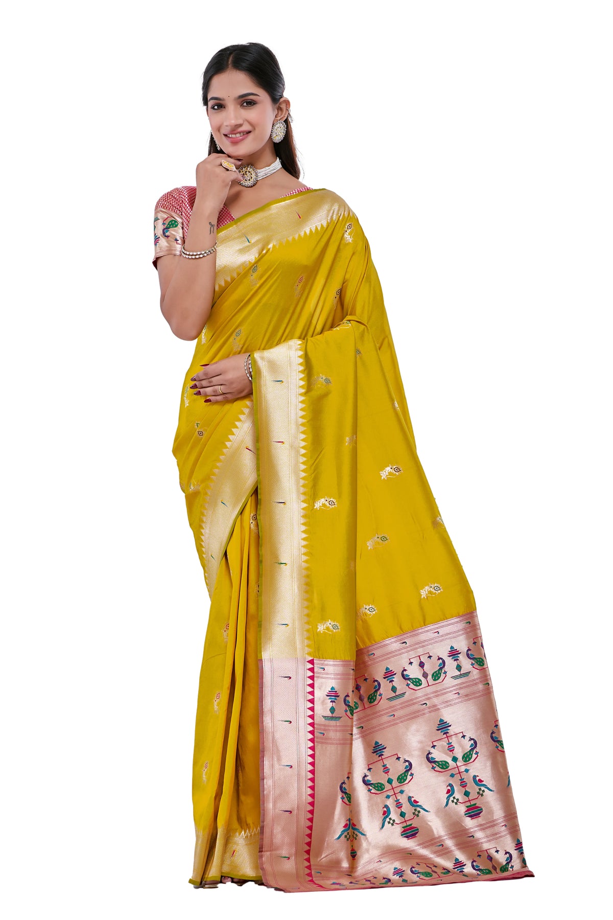Golden Zari Woven Silk Saree