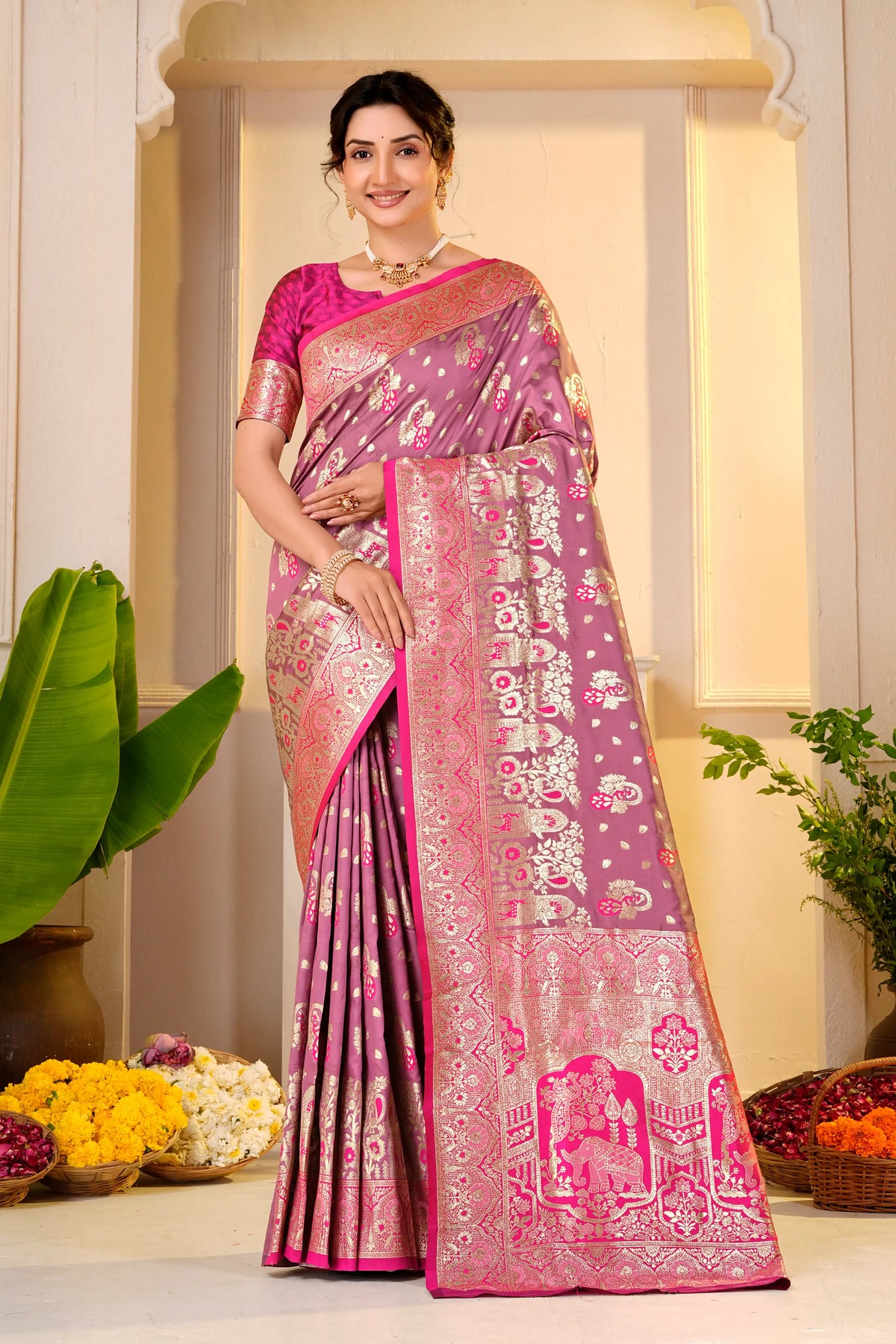 Maharani Heritage Pink Silk Saree