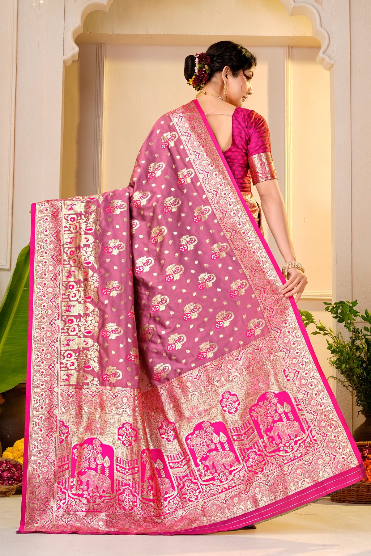 Maharani Heritage Pink Silk Saree