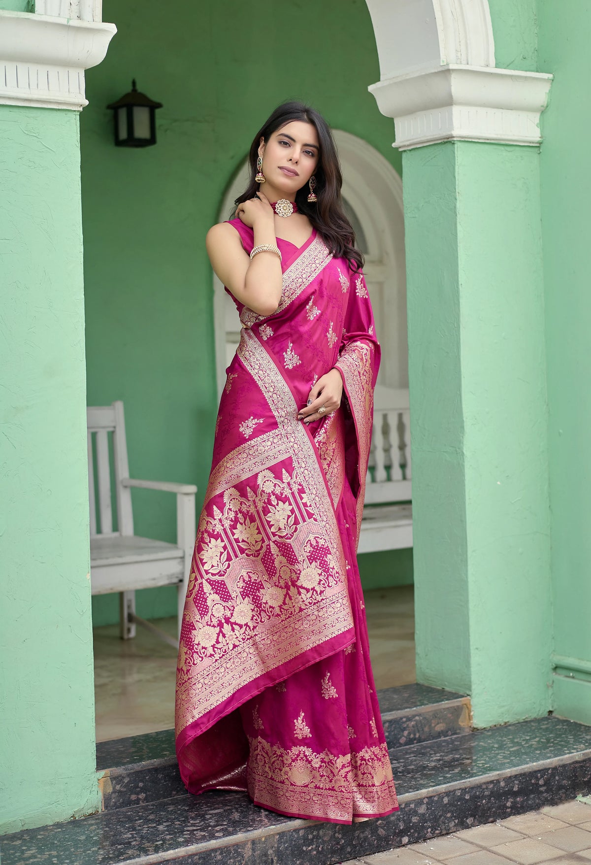 Royal Magenta Pink Golden Zari Banarasi Silk Saree