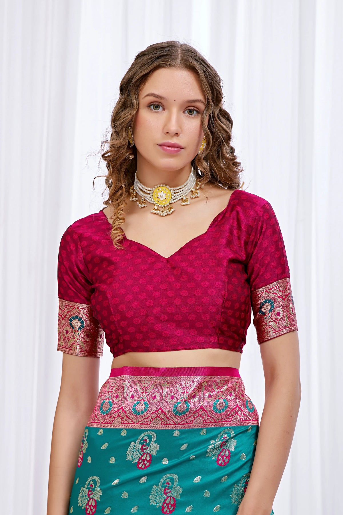 Royal Peacock Teal Pink Paithani Silk Saree